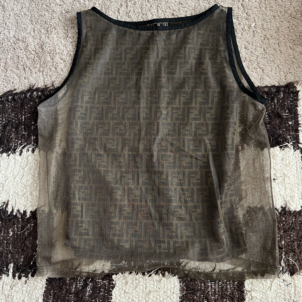 Fendi Jeans Vintage Mesh layered tank top with Monogram Logo